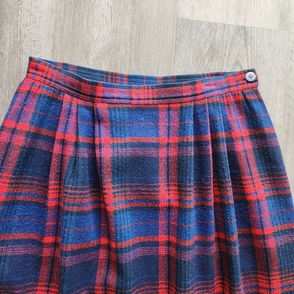 Vintage Pendleton 100% Virgin Wool Plaid Midi Skirt Blue And Red Women's Size 10 - Picture 3 of 10